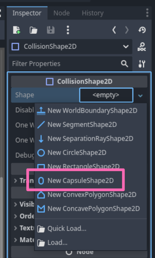 Een nieuwe "collision shape" kiezen