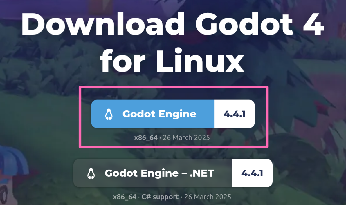 De download pagina van Godot voor Linux